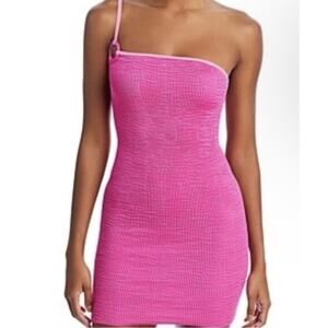Cleonie Swim One Shoulder Bodycon Jindy Mini Dress Stretch Barbie Pink OS NWT
